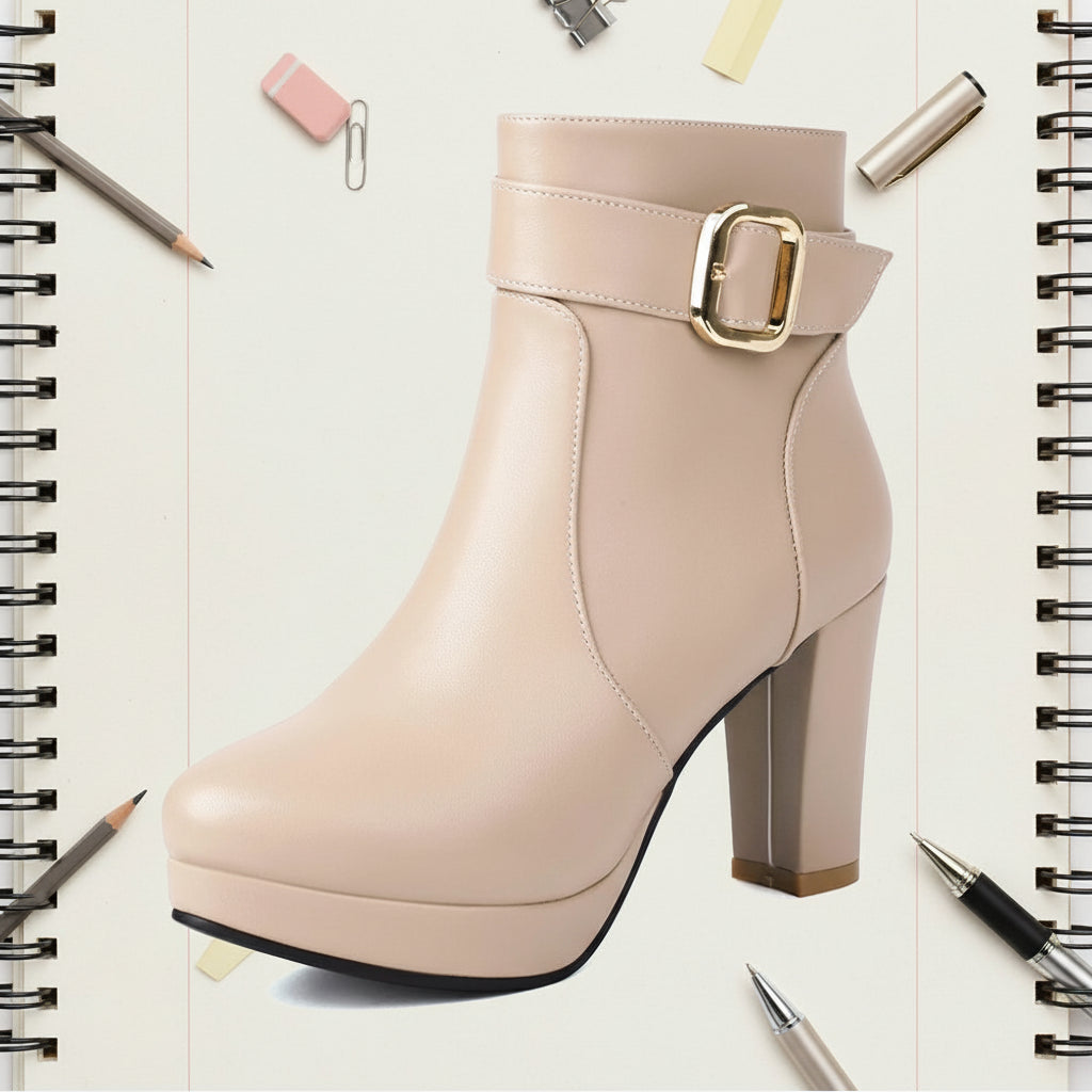 Damen-Ankle-Boots, hohe Absätze und trendige Schnalle, rot und schwarz,