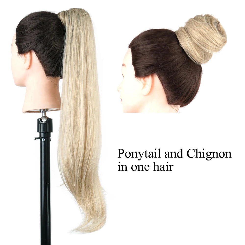 Extension de cheveux synthétiques Soowee longue et dégradée, queue de cheval blonde, cheveux flexibles, postiches