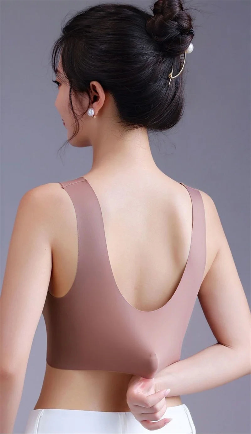 Soutiens-gorge en dentelle sexy pour femmes, soutien-gorge transparent à bonnets emboîtants, couleur unie, col en V, crop top sans coutures, push-up, lingerie respirante