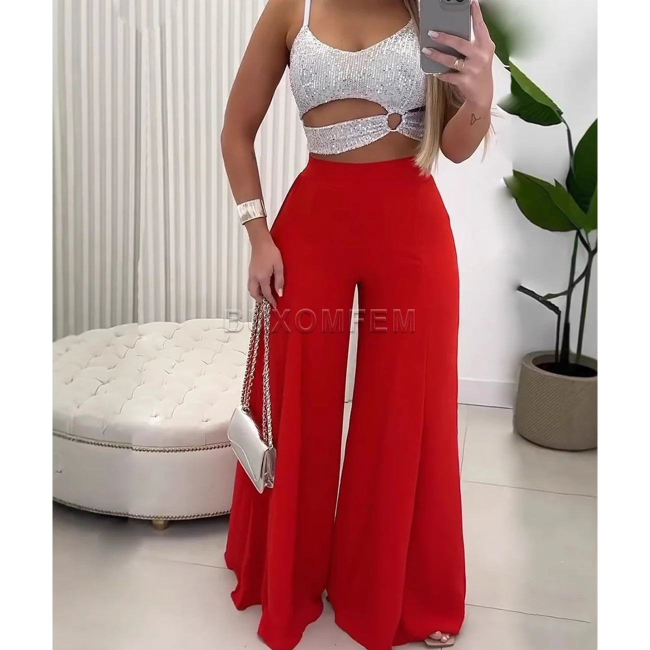 Damen-Hosenanzüge mit weitem Bein, taillierter Schnitt, hohe Qualität