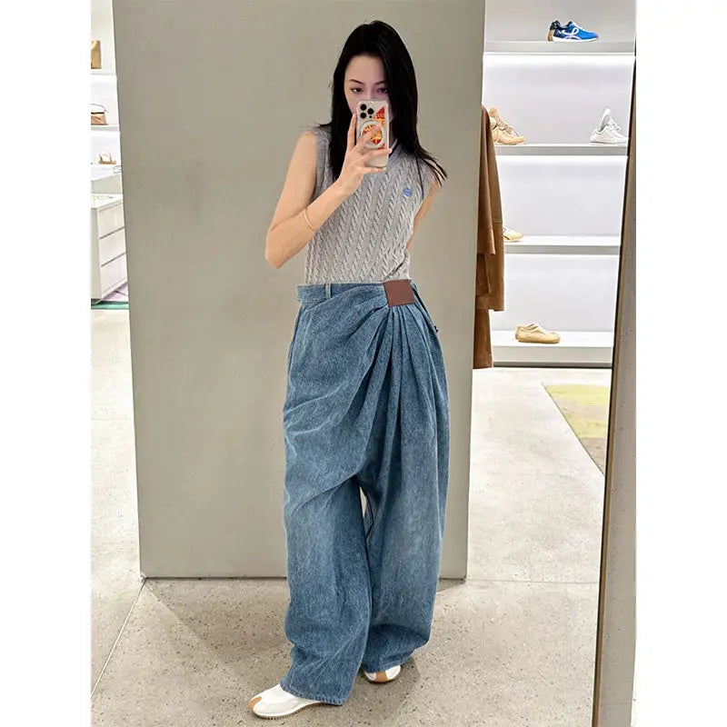 Jeans femme coupe ample grandes tailles, style streetwear décontracté, style euro-américain