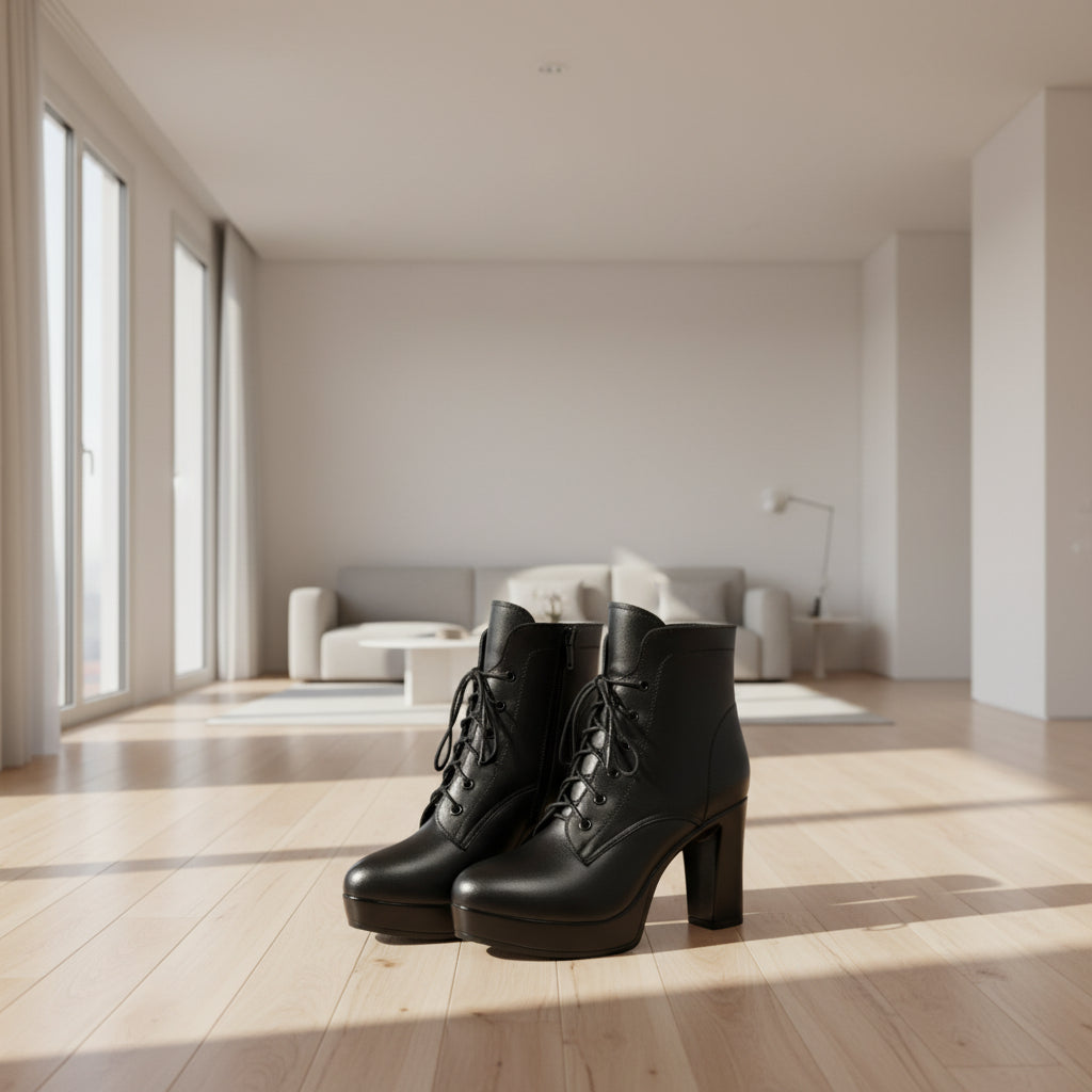 Bottines pour femmes, en cuir véritable chaudes, à talons hauts, style hiver