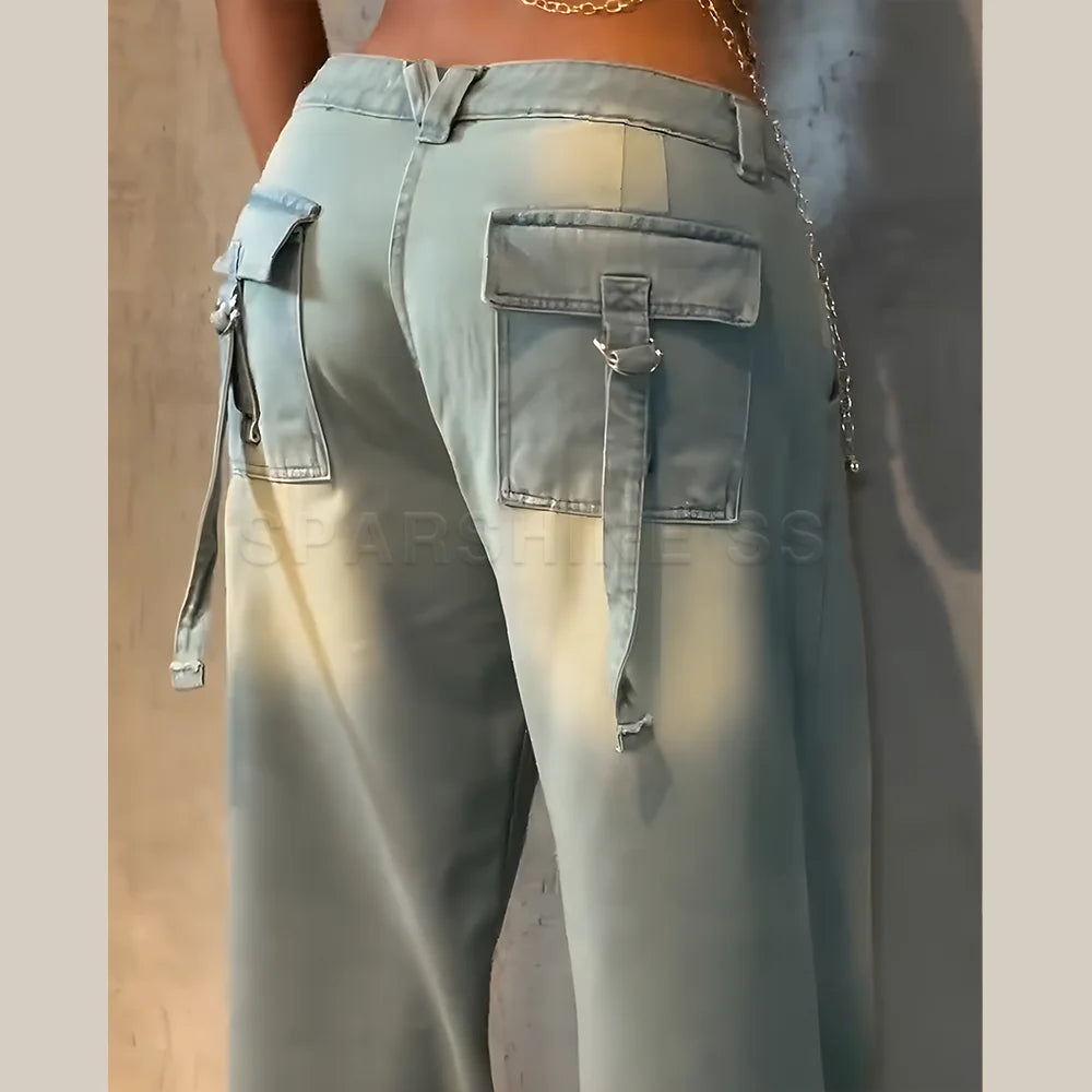 Jeans femme, pantalon droit, denim vintage délavé, taille mi-haute, coupe ample, jambes larges, pantalon long en denim, style streetwear 2025