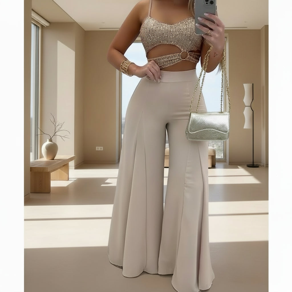 Damen-Hosenanzüge mit weitem Bein, taillierter Schnitt, hohe Qualität